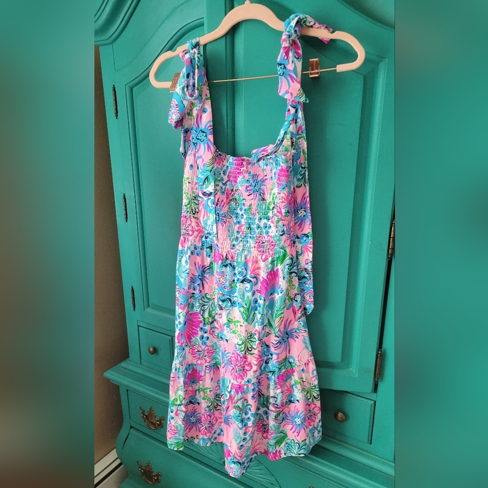 NWT- Lilly Pulitzer Pink Blue Green Floral Tie-Shoulder Mini Dress